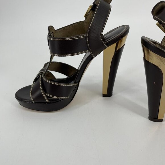 Barbara Bui brown  gold strappy buckle high heel sandals - Picture 14 of 16